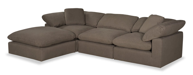 Eclipse Modular 4-Piece Linen-Look Fabric Sectional with Ottoman and Reversible Feather Down Cushions - Slate Grey 