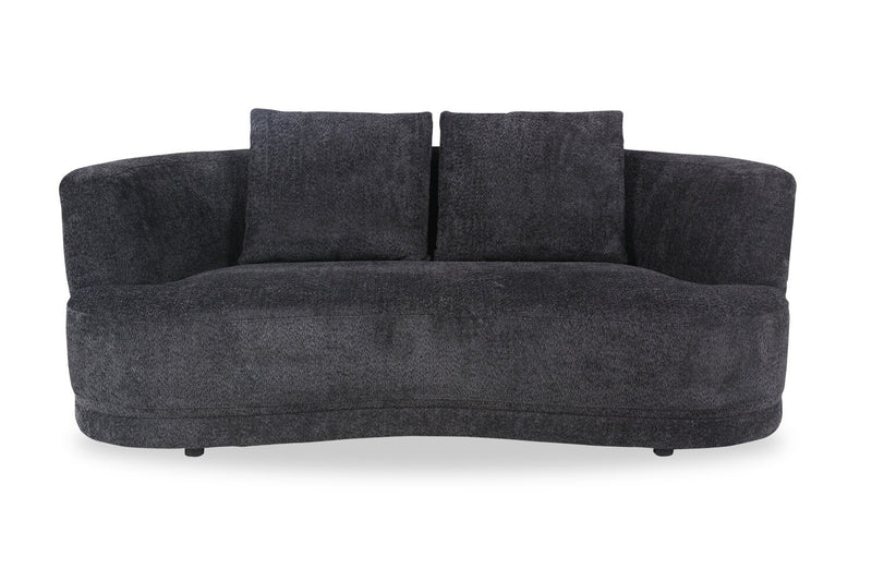 Moon 78\" Fabric Curved Loveseat with Accent Pillows - Wooly Raven Black 