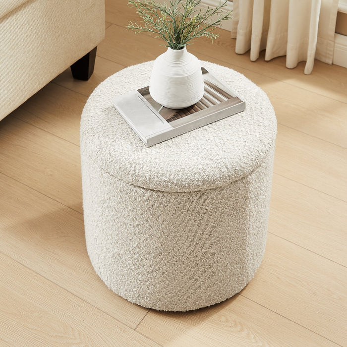 Ontario Round Fabric Storage Ottoman - White