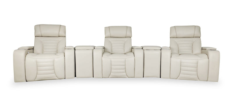 Zen 5-Piece Apricot Faux Leather Power Reclining Massage Home Theatre Sectional with Refrigerator Console