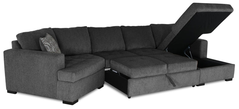 Legend 3-Piece Left-Facing Chenille Cuddler Sleeper Sectional with Chaise - Pepper 