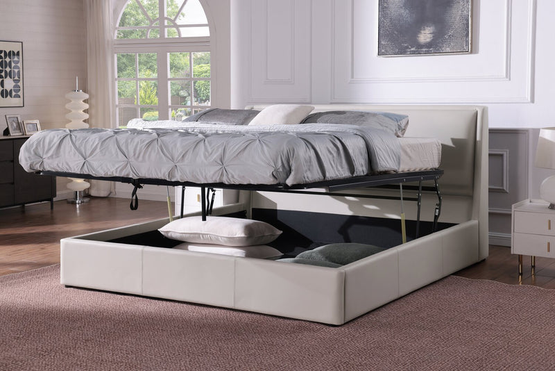Nico Leather-Look Storage King Bed – Taupe