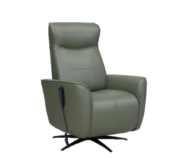 Serene 31\" Green Genuine Leather Power Reclining Massage Chair with Power Headrest and Heated Seat