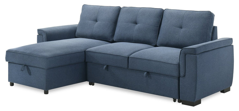 Eden 2-Piece Reversible Fabric Sleeper Sectional with Storage Chaise and Removable Back Cushions - Blue 