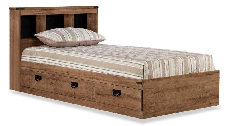 Driftwood Mates Bed 5pc Set with Storage Headboard, Dresser & Mirror, Brown - Full Size