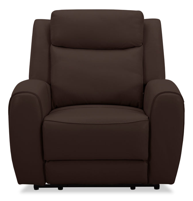 Reign 41.25\" Silverado Chocolate Brown Top-Grain Genuine Leather Power Reclining Chair with USB Port