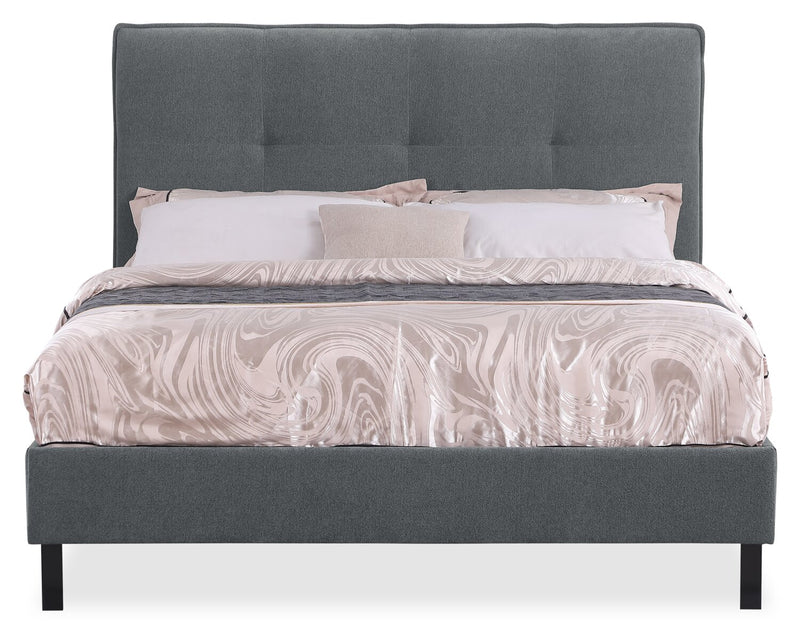 Amos Charcoal Upholstered Platform Bed with Tufted Headboard - Queen