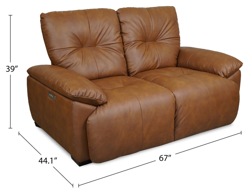 Bello 67\" Leather-Look Fabric Power Reclining Loveseat with Power Headrest- Brown