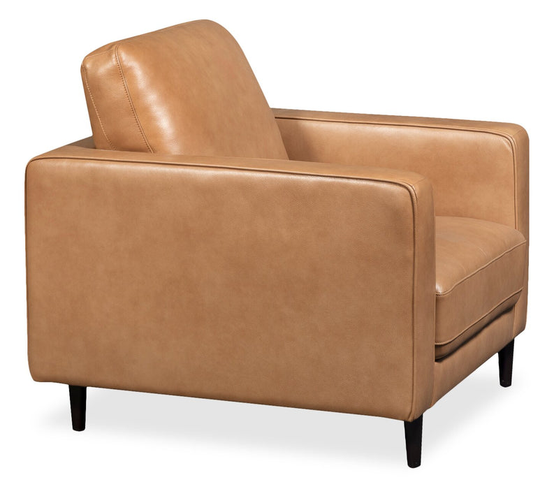 Edge 35\" Genuine Leather Chair with Wood Legs and Removable Back Cushion - Brown