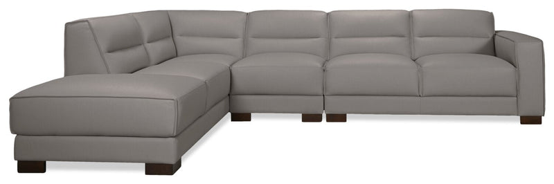 Citadel 3-Piece Left-Facing Top-Grain Genuine Leather Sectional with Wood Legs - Grey 