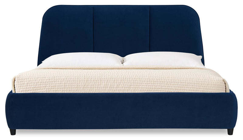 Mave Upholstered Platform Bed in Blue Velvet - King Size