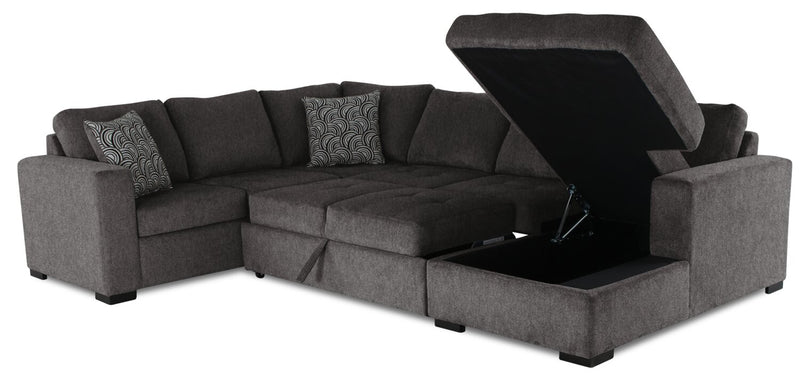 Legend 4-Piece Right-Facing Chenille Sleeper Sectional - Pewter 