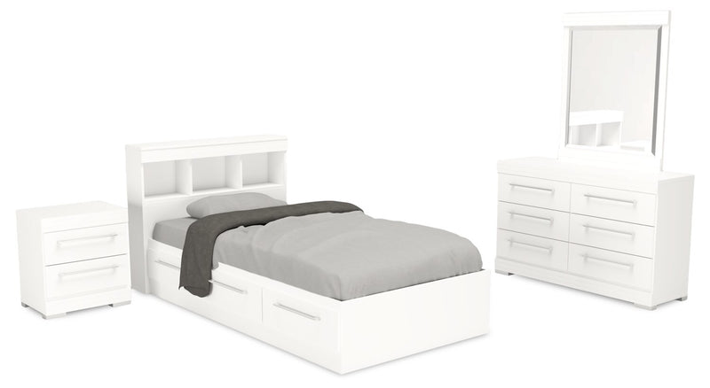 Riley 6-Piece Twin Mates Bed with Headboard Bedroom Set – White