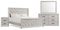 Lark 6pc Bedroom Set with Panel Bed, Dresser, Mirror & Nightstand, Rustic White - King Size