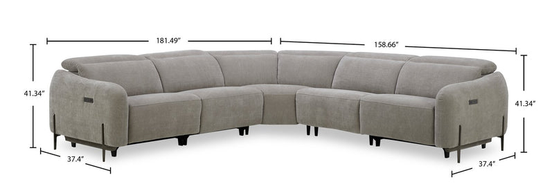 Caprice 5-Piece Power Reclining Sectional with Power Headrests - Truffle