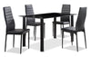Onyx 5pc Dining Set with Table & 4 Chairs, Glass Top, Metal, 55\"W - Black 