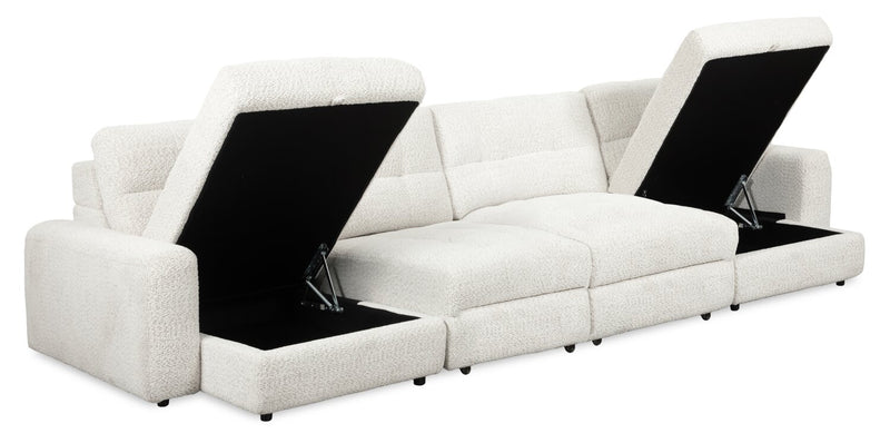 Scott Living Elevate Modular 4-Piece Beige Chenille Fabric Sectional with Power Sliding Chairs