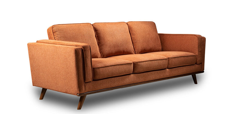 Kort & Co. Kassia 90.6\" Linen-Look Fabric Sofa with Wood Base and Legs - Orange 