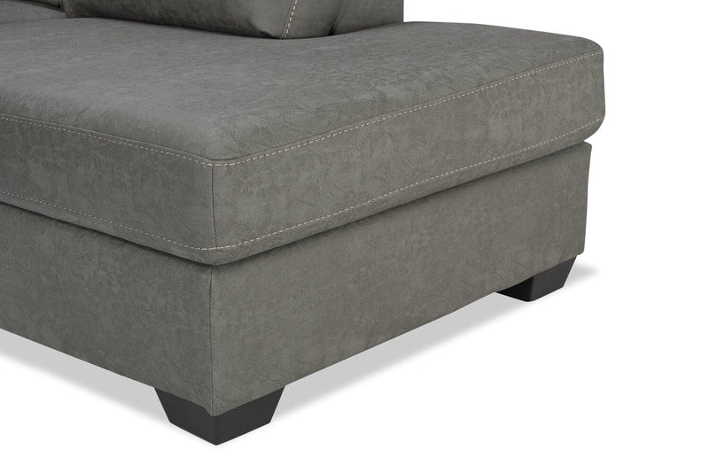 Made in Canada Morty 2-Piece Right-Facing Leather-Look Fabric Sectional with Accent Pillows - Grey 