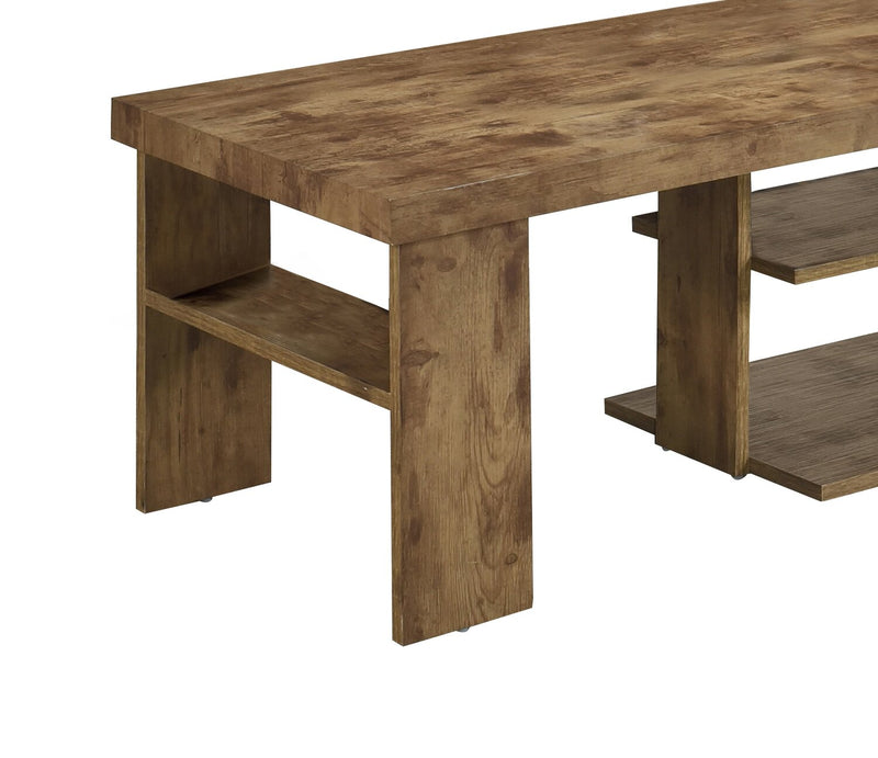 Devon 43.3\" Rustic Coffee Table with Shelf - Light Pine Finish Wood
