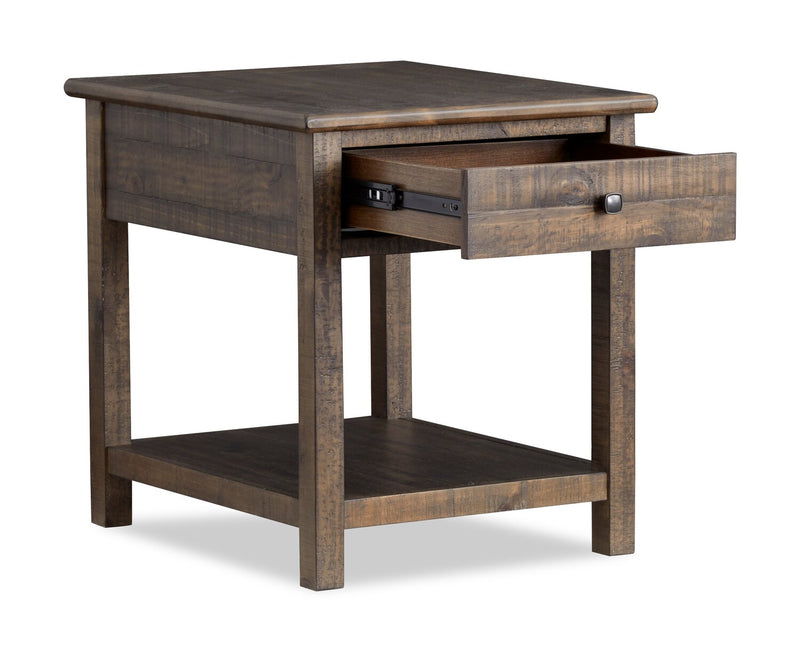Edwin 22” Country Pine End Table with Storage - Homestead Brown