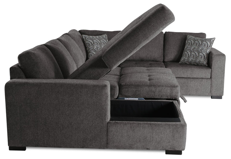 Legend 4-Piece Left-Facing Chenille Sleeper Sectional - Pewter 