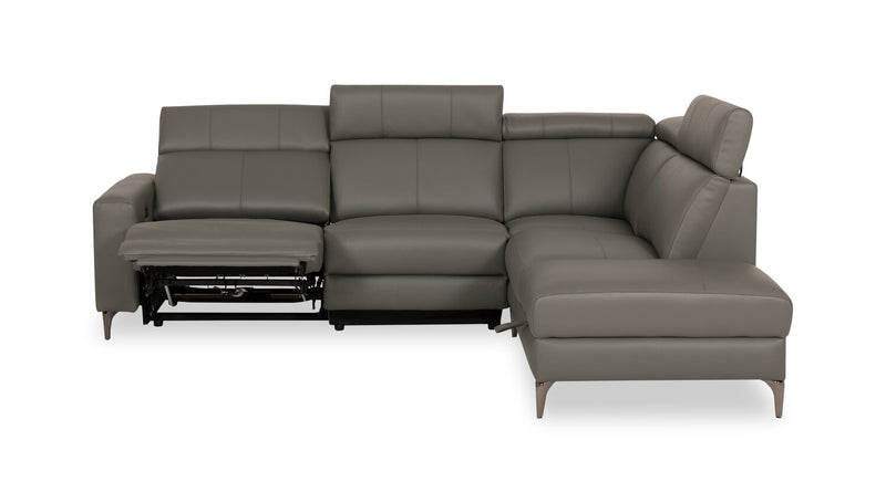 Valentino 3-Piece Right-Facing Grey Genuine Leather Power Reclining Sectional with Adjustable Headrests 