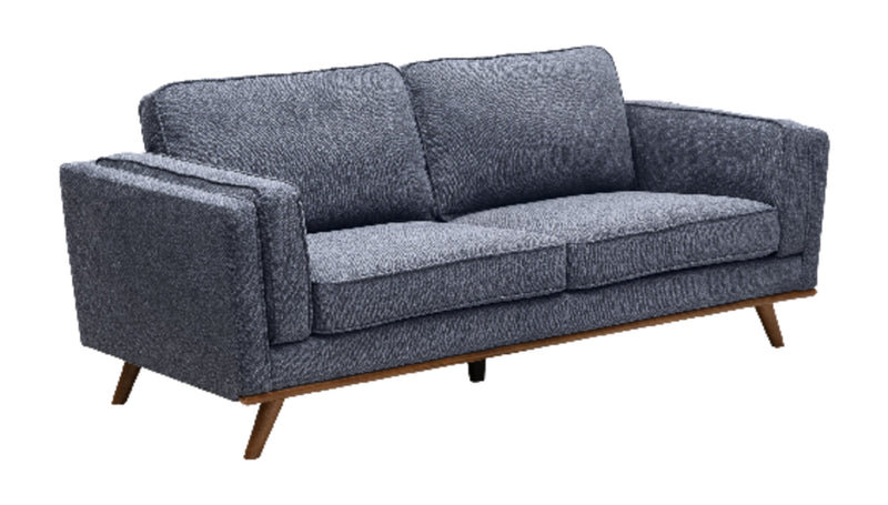 Kort & Co. Kassia 80\" Blue Linen-Look Fabric Condo-Size Sofa with Wood Base and Legs