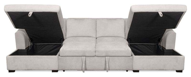 Envy 3-Piece Chenille Fabric Sleeper Sectional with Two Storage Chaises - Fog Grey