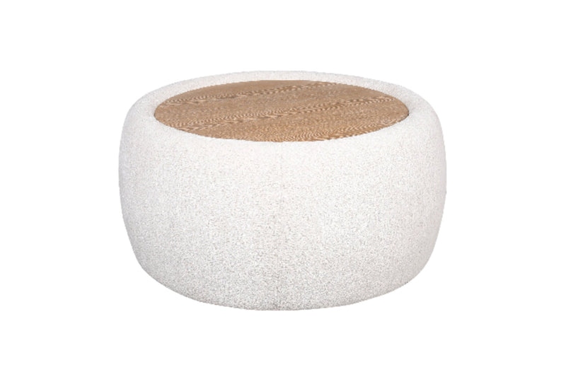 Rio 36\" Alabaster White Chenille Fabric Cocktail Ottoman with Wood Top and Legs