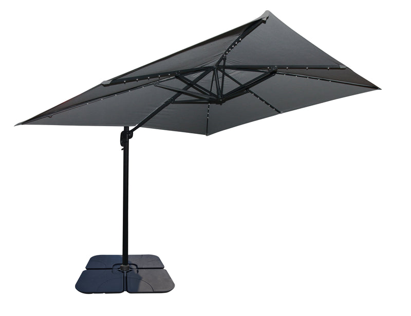 Solar Cantilevered Patio Umbrella with 4-Piece Base
