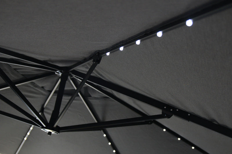 Solar Cantilevered Patio Umbrella with 4-Piece Base