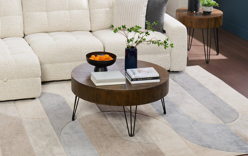 Sol 38” Rustic Round Solid Pine Wood Coffee Table - Brown