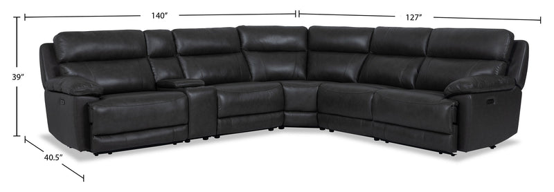 Sorrento 6-Piece Genuine Leather Power Reclining Sectional with Storage Console and USB Port - Charcoal Grey 