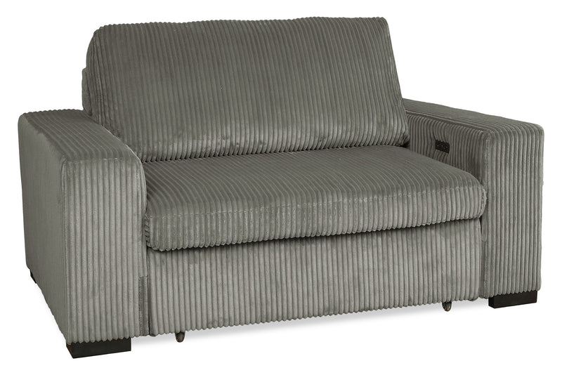 Stratus 59” Fog Grey Chenille Fabric Chair with Power Sliding Chaise and Two Accent Pillows
