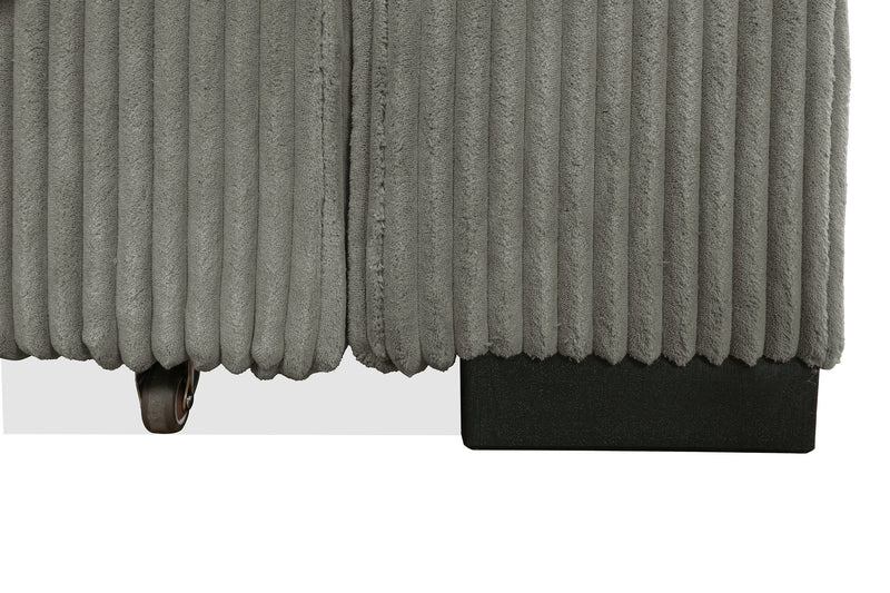 Stratus 59” Fog Grey Chenille Fabric Chair with Power Sliding Chaise and Two Accent Pillows