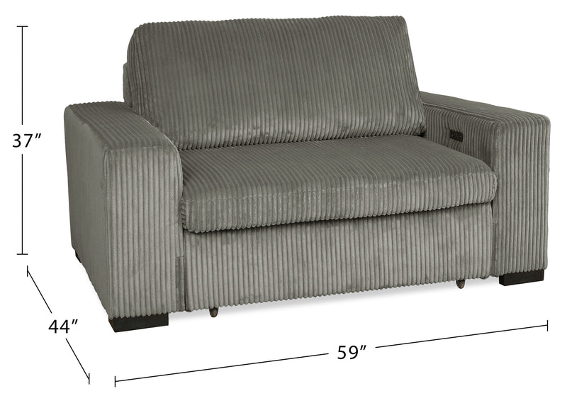 Stratus 59” Fog Grey Chenille Fabric Chair with Power Sliding Chaise and Two Accent Pillows