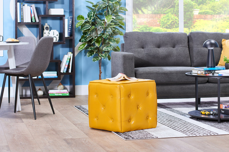 Talbott Faux Leather Ottoman - Yellow