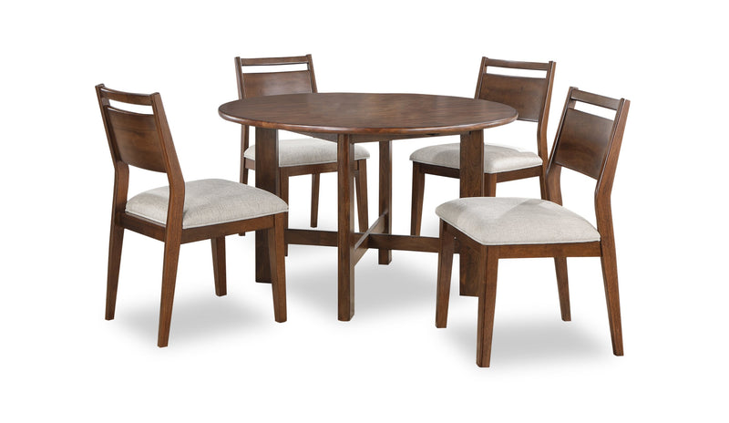 Vale 5pc Dining Set with Table & 4 Chairs, 48\"W Round - Brown & Beige 