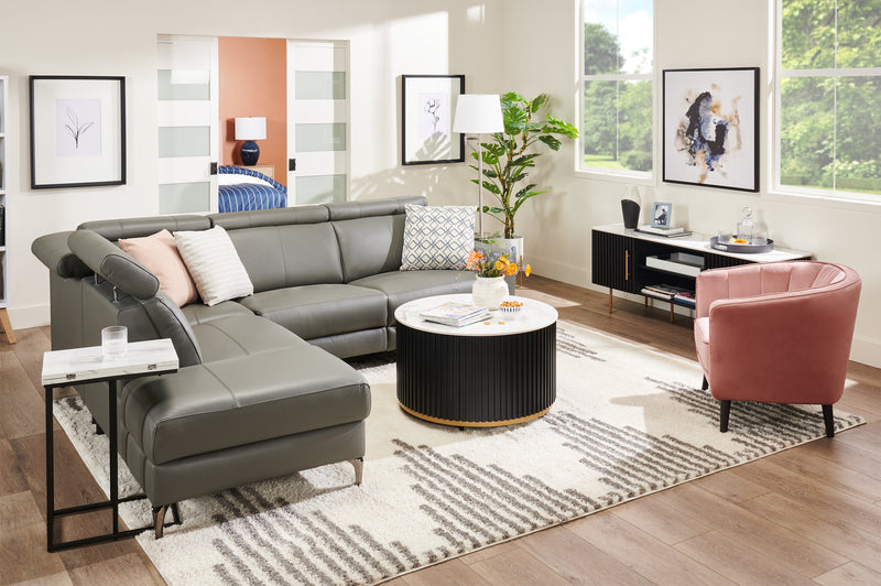 Valentino 3-Piece Left-Facing Grey Genuine Leather Power Reclining Sectional with Adjustable Headrests 
