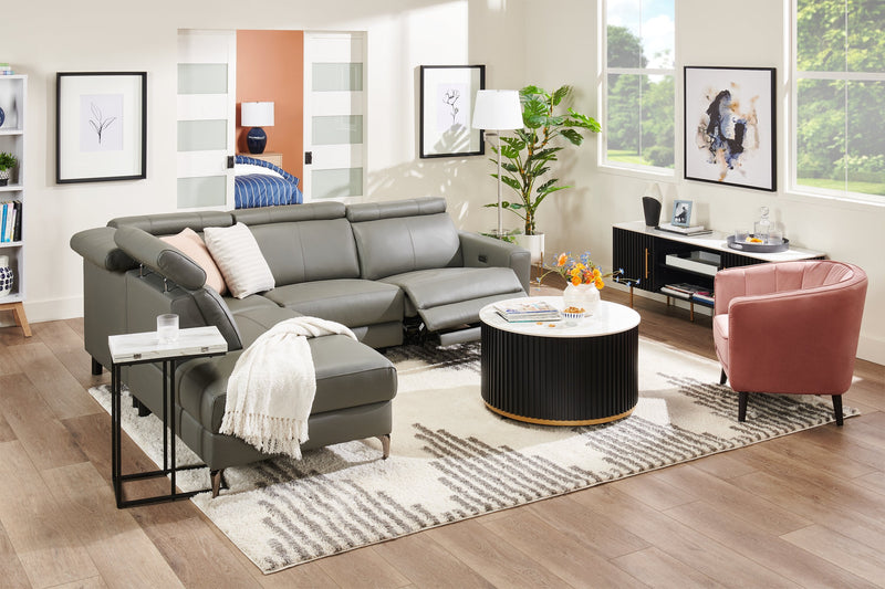 Valentino 3-Piece Left-Facing Grey Genuine Leather Power Reclining Sectional with Adjustable Headrests 