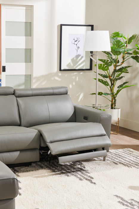 Valentino 3-Piece Left-Facing Grey Genuine Leather Power Reclining Sectional with Adjustable Headrests 