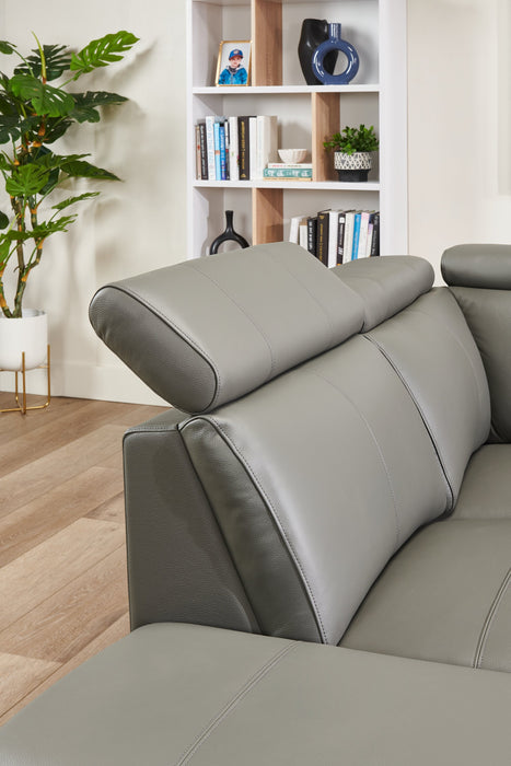 Valentino 3-Piece Left-Facing Grey Genuine Leather Power Reclining Sectional with Adjustable Headrests 