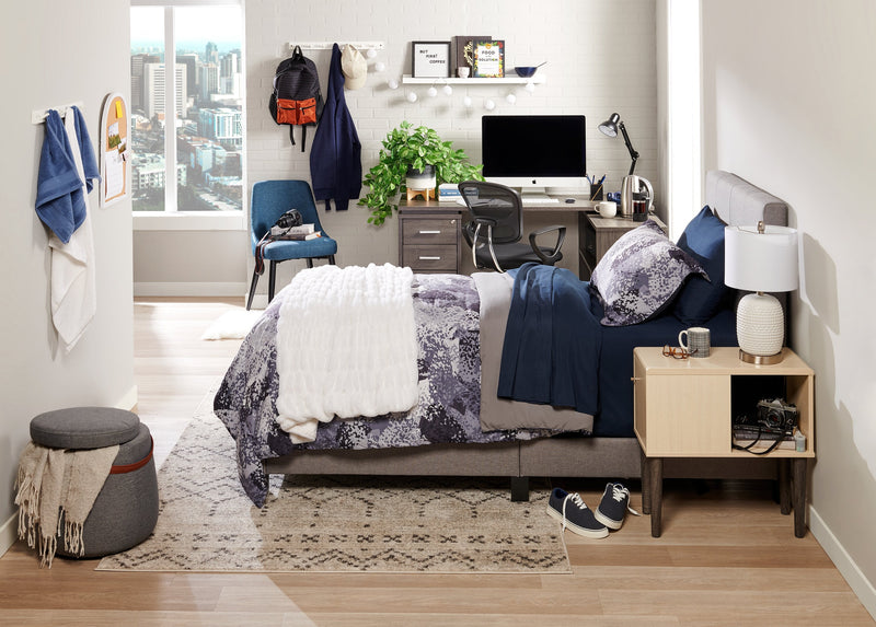 Vancouver Round Fabric Storage Ottoman - Grey