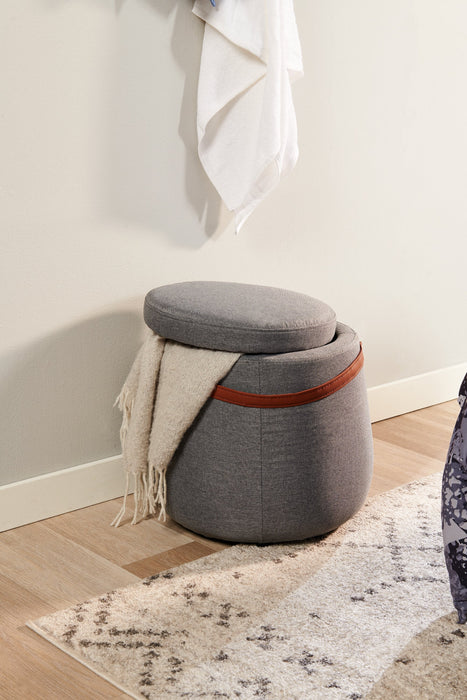 Vancouver Round Fabric Storage Ottoman - Grey
