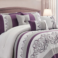 Venice 7-Piece Queen Comforter Set - Purple and White 
