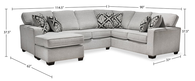 Made in Canada Verona 2-Piece Left-Facing Linen-Look Fabric Sectional with Removable Cushions - Beige 