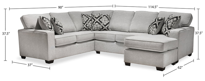 Made in Canada Verona 2-Piece Right-Facing Linen-Look Fabric Sectional with Removable Cushions - Beige 