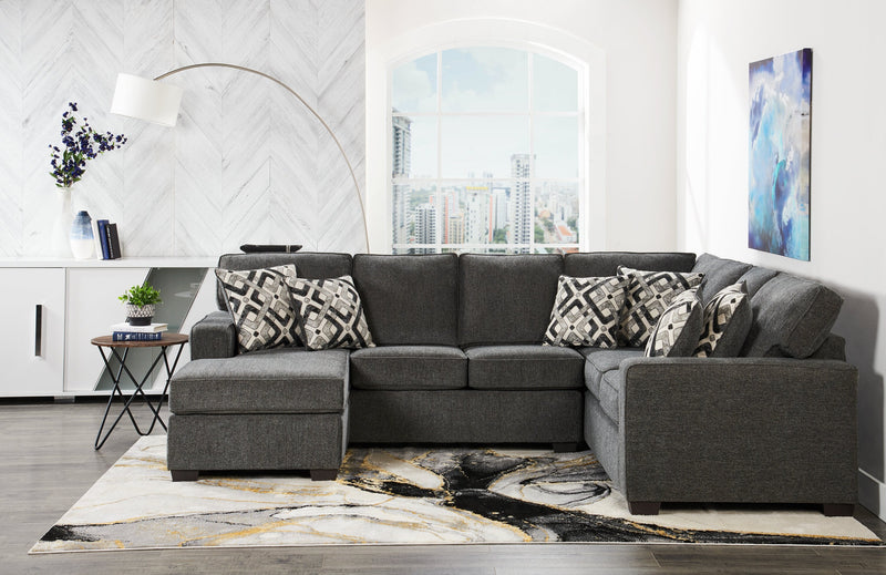 Made in Canada Verona 2-Piece Left-Facing Linen-Look Fabric Sectional with Removable Cushions - Charcoal Grey 