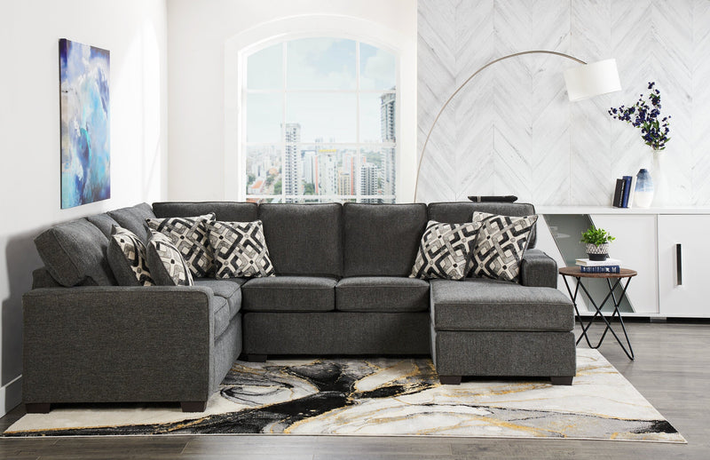 Made in Canada Verona 2-Piece Right-Facing Linen-Look Fabric Sectional with Removable Cushions - Charcoal Grey 